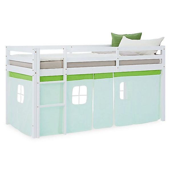 Homestyle4u Hochbett 90x200 Kinderbett Weiß Vorhang Grün Mint 1 Kind Kiefer günstig online kaufen