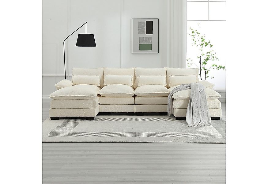 KLAM HOME Sofa Modernes U-förmiges 4-Sitzer Sofa mit Lendenkissen und Holzs günstig online kaufen