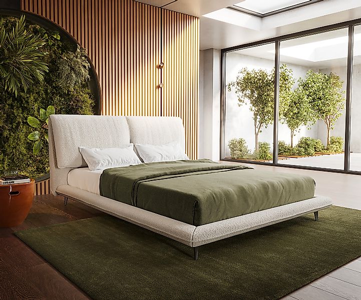 Polsterbettgestell Cusino 140x200 cm Bouclé Creme-Weiß günstig online kaufen
