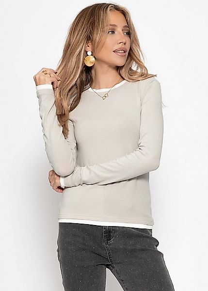 SASSYCLASSY Langarmshirt Langarmshirt mit Kontrasteinsätzen für Damen Weich günstig online kaufen