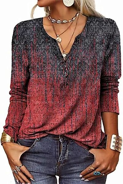 ZWY Hemdbluse Langarm-T-Shirt mit Rundhalsausschnitt, bedruckte Oberteile E günstig online kaufen
