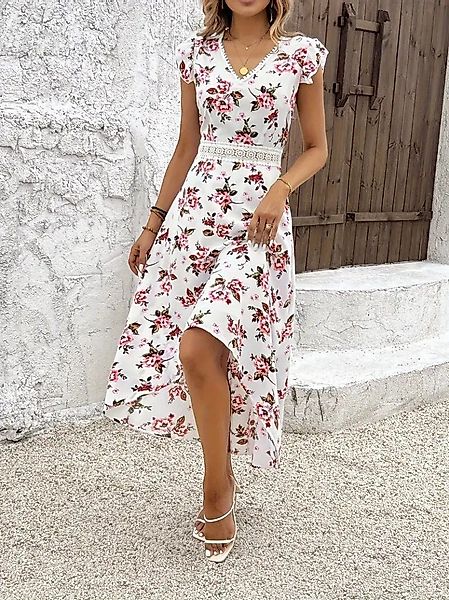 Moda Yakamoz Midikleid JANES Blumen V-Ausschnitt günstig online kaufen