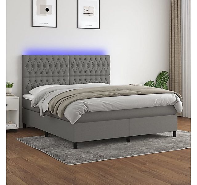 vidaXL Boxspringbett Boxspringbett mit Matratze LED Dunkelgrau 160x200 cm S günstig online kaufen