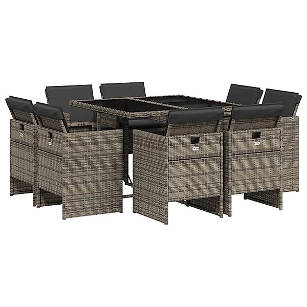 vidaXL 9-Tlg Garten-Essgruppe mit Kissen Grau Poly Rattan 3210656 günstig online kaufen