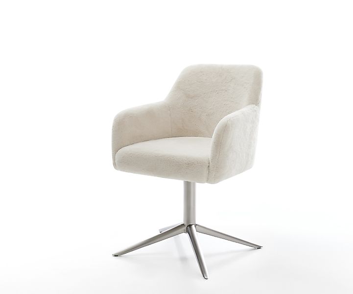Drehstuhl Greg-Flex Plüsch Creme-Weiß Fußkreuz Edelstahl 360° drehbar Wippf günstig online kaufen