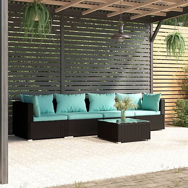 Vidaxl 5-tlg. Garten-lounge-set Mit Kissen Poly Rattan Schwarz günstig online kaufen
