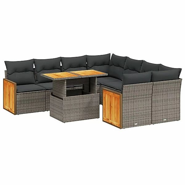 vidaXL 9-tlg Garten-Sofagarnitur mit Kissen Grau Poly Rattan Modell 134 günstig online kaufen