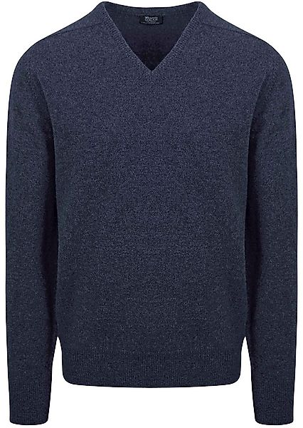 William Lockie V-Ausschnitt Pullover Lammwolle Indigo Melange - Größe XL günstig online kaufen