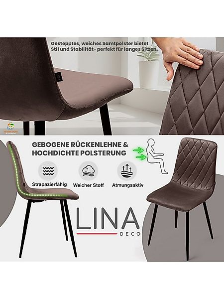 Lina® Esszimmerstuhl Elisia 2er, 4er, 6er Set, Samt & Metall, Modern & Komf günstig online kaufen