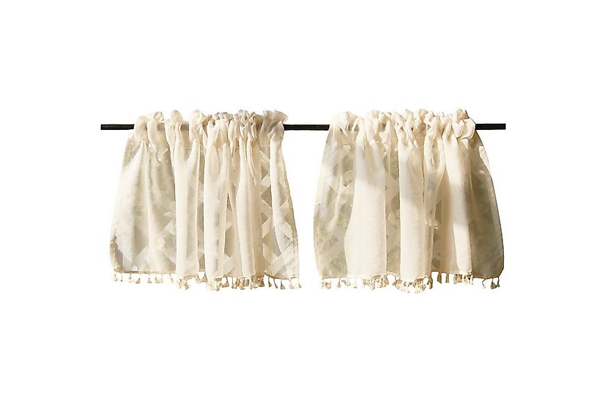 Rosnek Scheibengardine Vintage, Leinen, Quasten, Creme, Stabtasche, für Küc günstig online kaufen