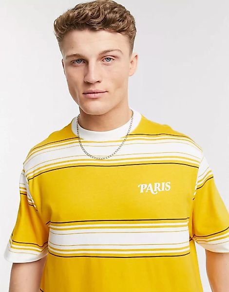 River Island – Gestreiftes Oversize-T-Shirt in Gelb günstig online kaufen