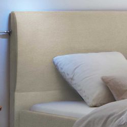 Doppel Bett Stoff Skandi Stil in Beige Vierfußgestell aus Holz günstig online kaufen