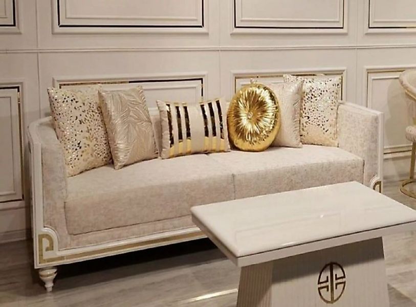 Casa Padrino Sofa Luxus Art Deco Sofa Grau / Weiß / Gold - Wohnzimmer Sofa günstig online kaufen