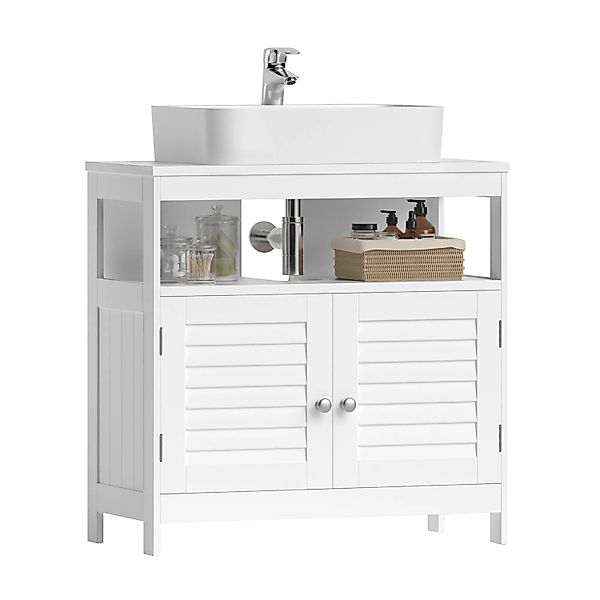 Songmics Waschbeckenunterschrank Saggio mit 2 Lamellentüren Weiß günstig online kaufen