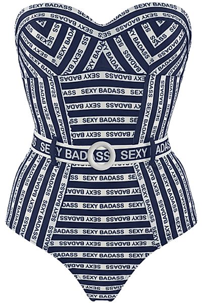 Sexy Badass Plunge Balconette Badeanzug | Wired Padded Blue And White günstig online kaufen
