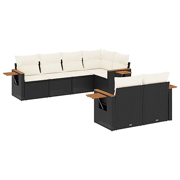 vidaXL 7-Tlg Garten-Sofagarnitur mit Kissen Schwarz Poly Rattan 3226980 günstig online kaufen