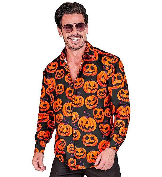 Widmann S.r.l. Kostüm Halloween Hemd 'Kürbis' UV, Orange Schwarz - Herr günstig online kaufen