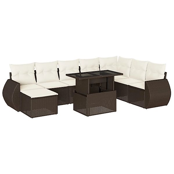 vidaXL 9-Tlg Garten-Sofagarnitur mit Kissen Braun Poly Rattan 3268733 günstig online kaufen