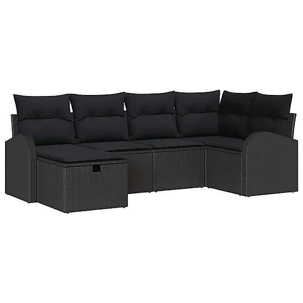 vidaXL Garten-Sofa-Set mit Kissen 6-Tlg Schwarz Poly Rattan 3360414 günstig online kaufen