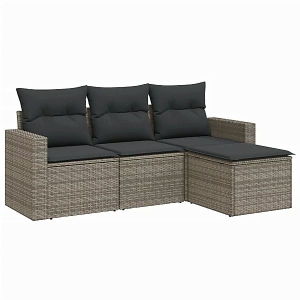 vidaXL 4-tlg Garten-Sofagarnitur mit Kissen Grau Poly Rattan Modell 9 günstig online kaufen