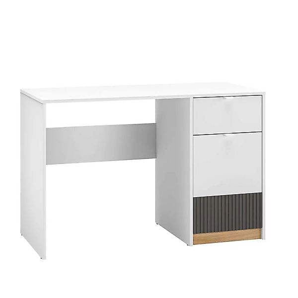 Schreibtisch in weiß mit Eiche und graphit, TIMARU-131 günstig online kaufen