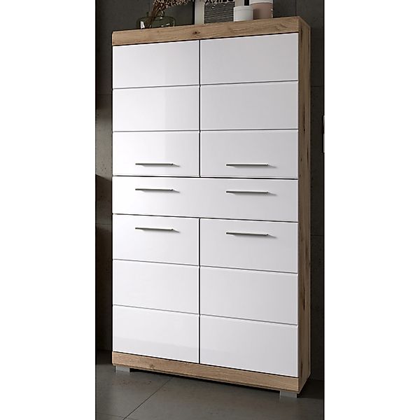 Inn.Furn Badezimmer Midischrank in Weiß Hochglanz und Eiche 74 x 141 cm Wil günstig online kaufen