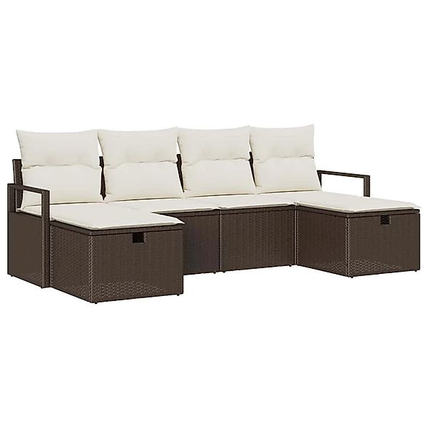 vidaXL Garten-Sofa-Set mit Kissen mit Speicher 6-Tlg Braun Poly Rattan 3360 günstig online kaufen