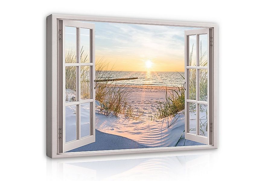 Wallarena Leinwandbild Fensterblick Natur Strand Meer Fenster Modern Leinwa günstig online kaufen