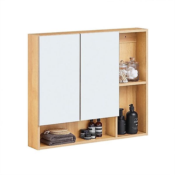 SoBuy Hängeschrank Spiegelschrank mit Offenen Fächern Badschrank Natur BZR1 günstig online kaufen