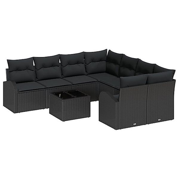vidaXL Loungesofa 9-teiliges Garten Sofa Set mit Kissen Schwarz Poly-Rattan günstig online kaufen