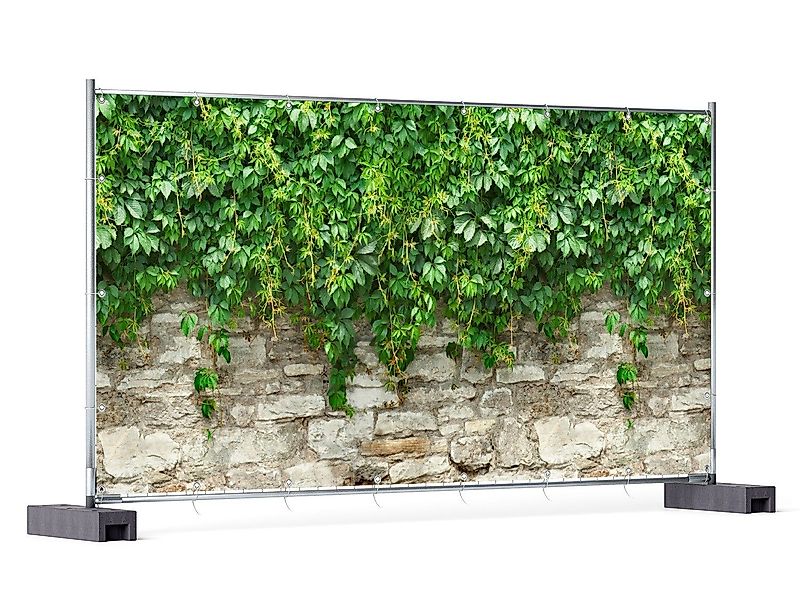 Wallario Sichtschutzzaunmatten Steinmauer und grünen Pflanzen günstig online kaufen