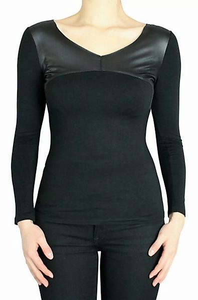dy_mode Langarmshirt Damen Langarmshirt mit Kunstleder Optik Details Hauten günstig online kaufen