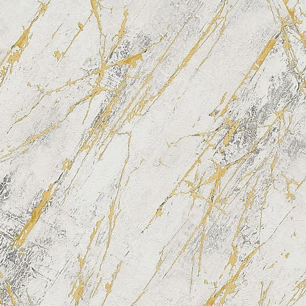 PROFHOME 388173-GU Stein Kacheln Tapete Marmoroptik Matt Weiß Gold Grau 0,5 günstig online kaufen