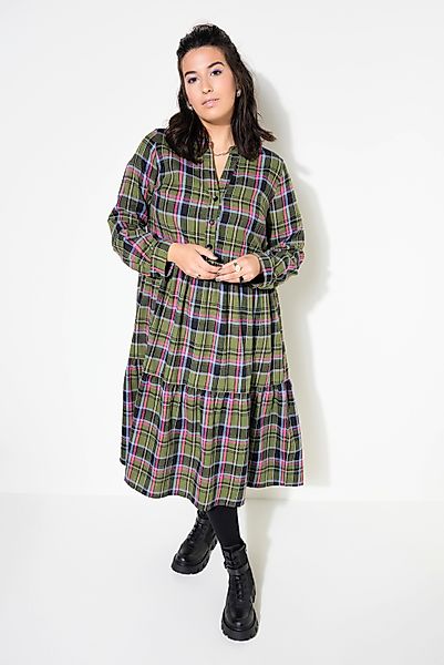 Studio Untold Jerseykleid Midi-Flanellkleid Karo Tunika-Ausschnitt günstig online kaufen
