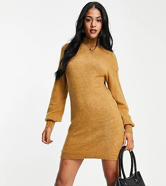 Vero Moda Tall – Hochgeschlossenes Pulloverkleid in Camel-Neutral günstig online kaufen