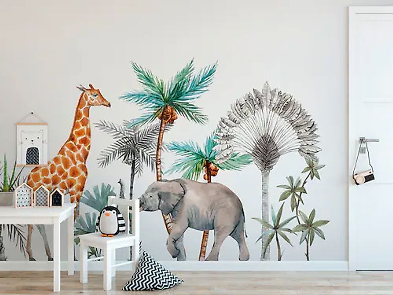 A.S. Création Vliestapete »Fototapete Safari Giraffe & Elefant Aquarellopti günstig online kaufen