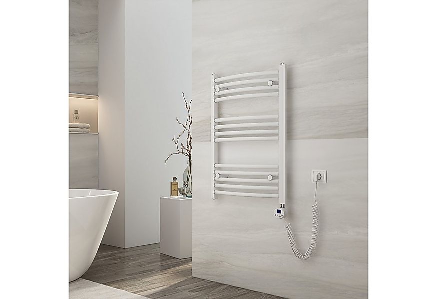 EMKE Elektrischer Badheizkörper Handtuchwärmer mit Thermostat, Gebogen Weiß günstig online kaufen