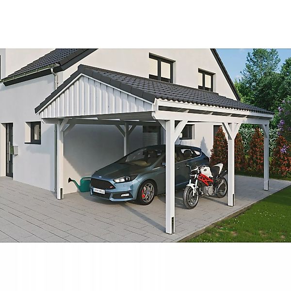 Skan Holz Carport Fichtelberg 423 cm x 566 cm Dachlattung Weiß günstig online kaufen