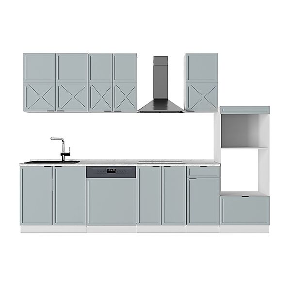 Vicco Fame-Line Küchenzeile Hellblau-grau/Weiß 300 cm mit HochschrankAP Mar günstig online kaufen