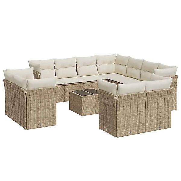 vidaXL 12-Tlg Garten-Sofagarnitur mit Kissen Beige Poly Rattan 3250357 günstig online kaufen