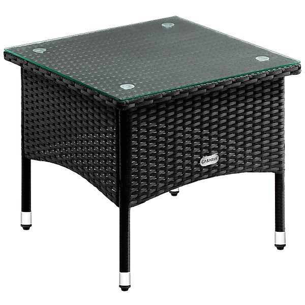Casaria Beistelltisch, Polyrattan 50x50x45cm Höhenverstellbar 5mm Glasplatt günstig online kaufen