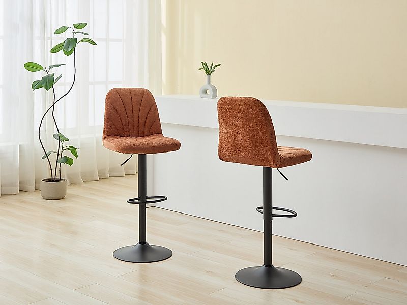 Barhocker 2er-Set höhenverstellbar - Strukturstoff & schwarzes Metall - Ter günstig online kaufen