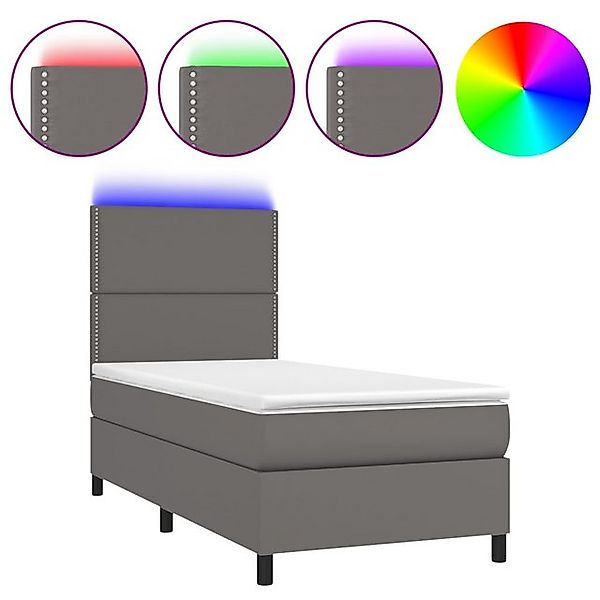 vidaXL Boxspringbett, Boxbett mit Matratze & LED Grau 90x200 cm Kunstleder günstig online kaufen