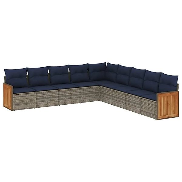 vidaXL 9-Tlg Gartensofa-Set mit Kissen Grau Polyrattan 3227741 günstig online kaufen