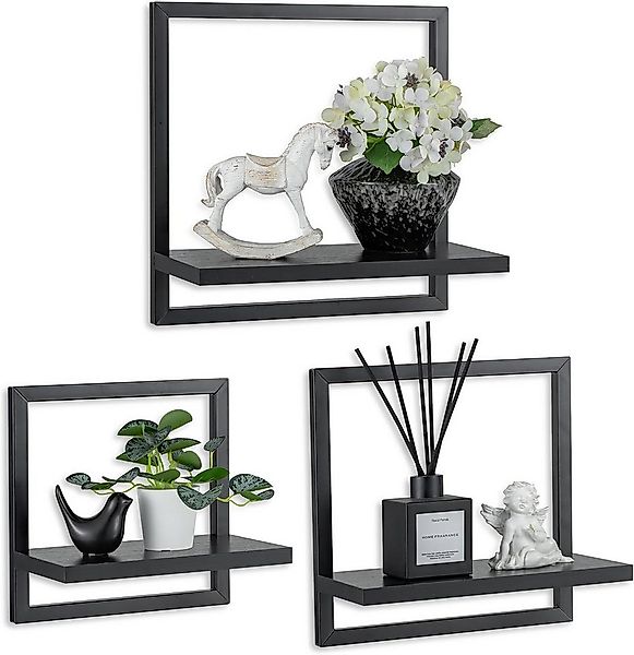 Holz Lichter Wandregal 3‑tlg. Floating Wandregal – Holz & Metall, modern ge günstig online kaufen