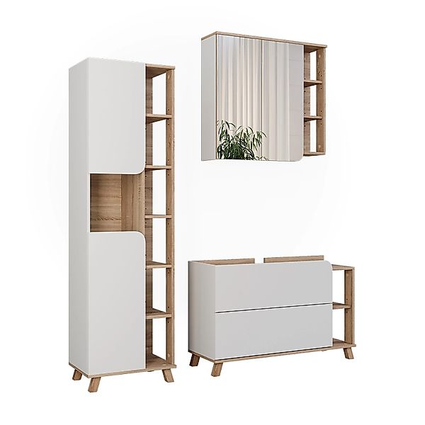 Vicco Badmöbel-Set Karen Sonoma/Weiß 3 Teile günstig online kaufen