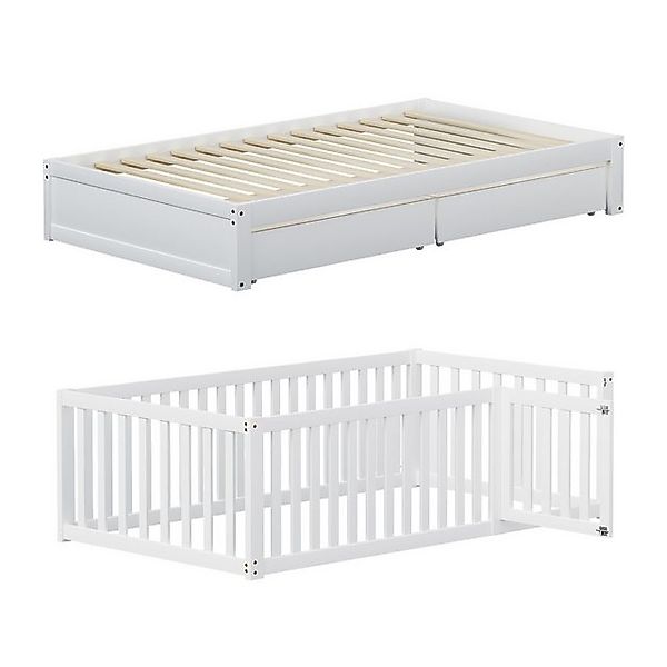 STILVORA Kinderbett 90x200 Babybett mit Stauraum und Zaun,Bettgestell ohne günstig online kaufen