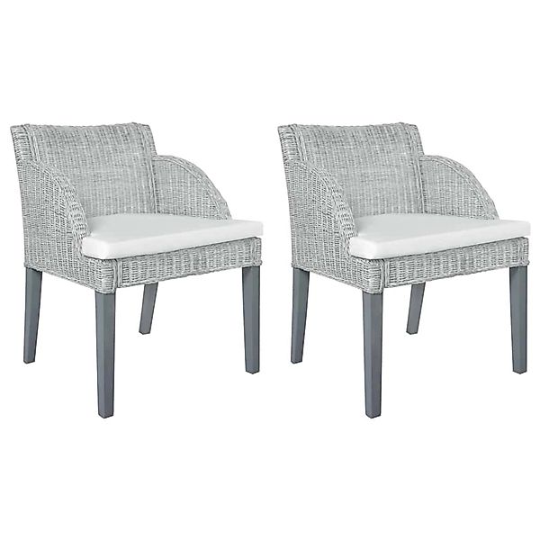 vidaXL Esszimmerstühle mit Kissen 2 Stk Grau Natur Rattan 325488 günstig online kaufen