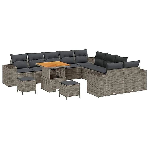 vidaXL Gartensofa-set mit Kissen 13-Tlg Grau Poly-Rattan 3364013 günstig online kaufen