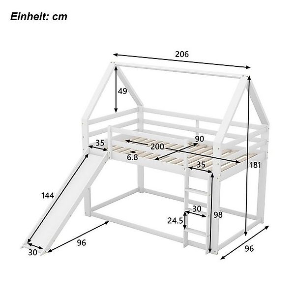 Celya Kinderbett Hausbett 90x200cm mit Rutsche und Leiter günstig online kaufen